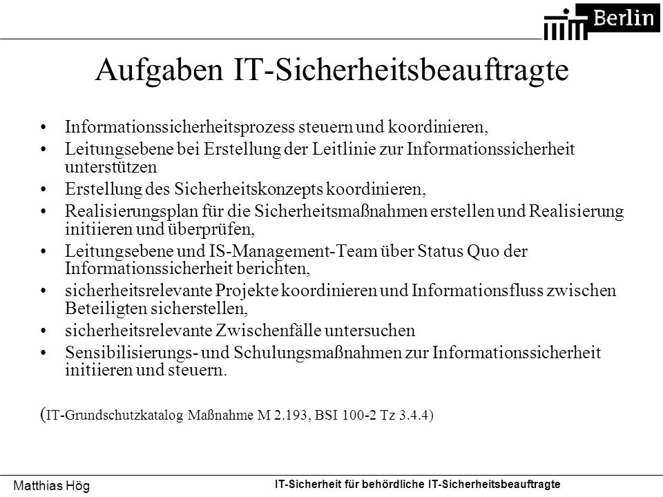 Aufgaben IT-Sicherheitsbeauftragte