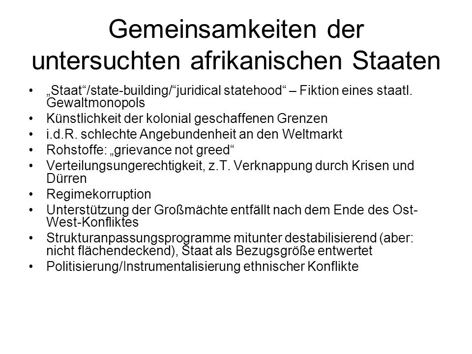 Gemeinsamkeiten der untersuchten afrikanischen Staaten