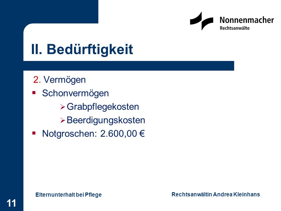 Elternunterhalt bei Pflege