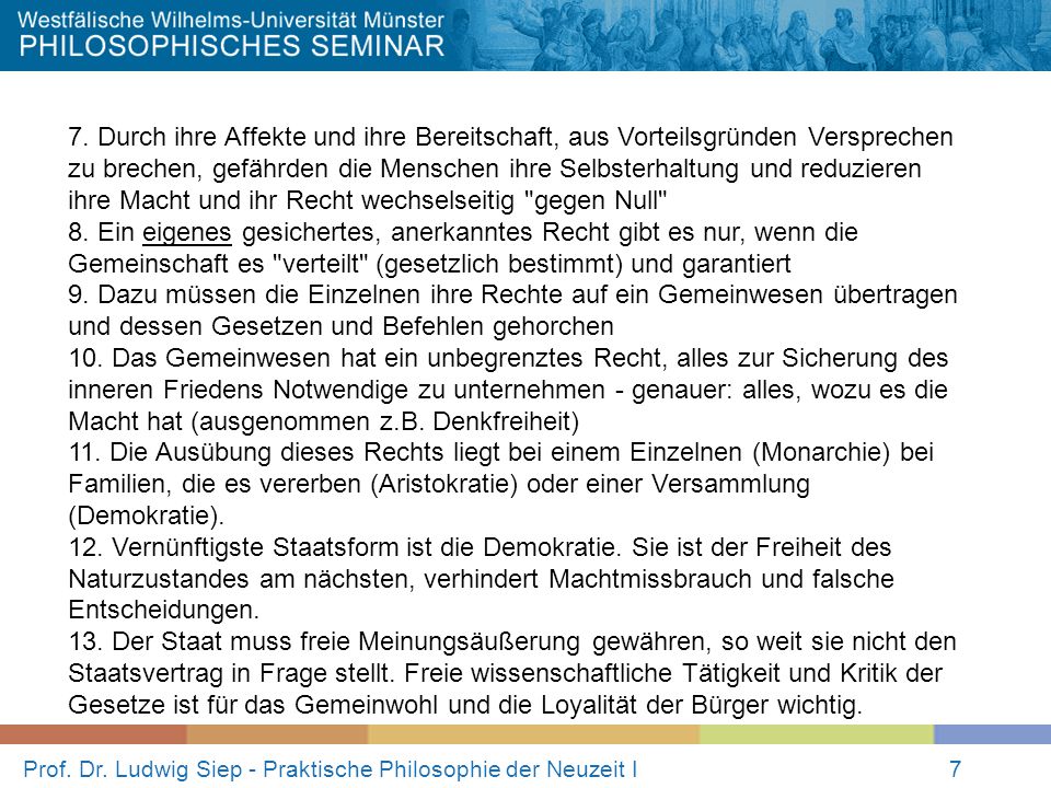Prof. Dr. Ludwig Siep - Praktische Philosophie der Neuzeit I