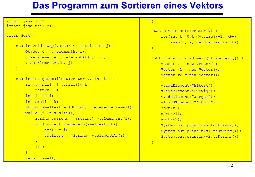 Das Programm zum Sortieren eines Vektors