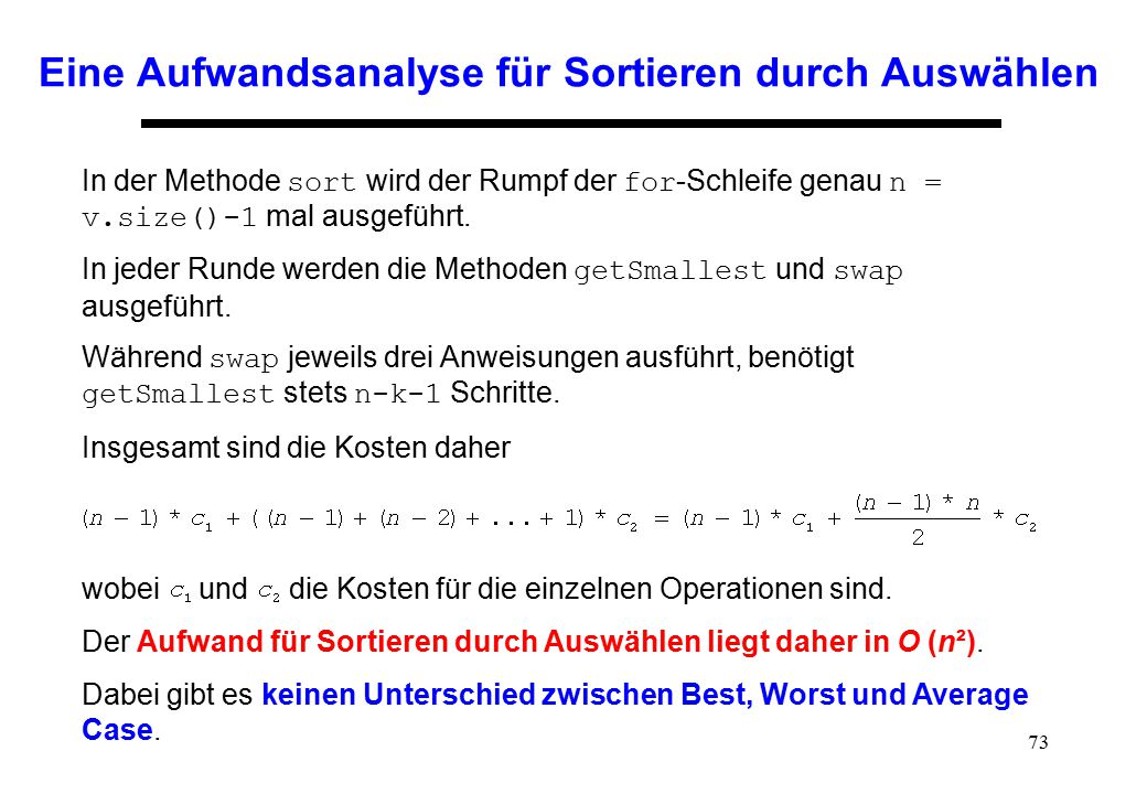 Eine Aufwandsanalyse für Sortieren durch Auswählen