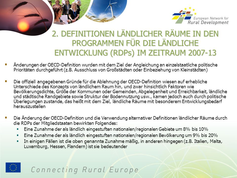2. DEFINITIONEN LÄNDLICHER RÄUME IN DEN PROGRAMMEN FÜR DIE LÄNDLICHE ENTWICKLUNG (RDPs) IM ZEITRAUM