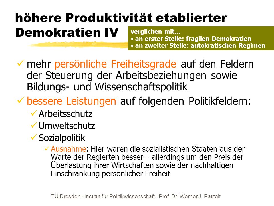 höhere Produktivität etablierter Demokratien IV