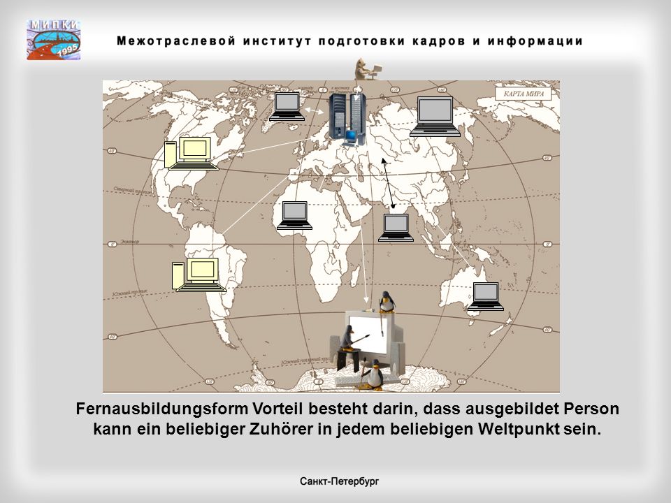 Fernausbildungsform Vorteil besteht darin, dass ausgebildet Person kann ein beliebiger Zuhörer in jedem beliebigen Weltpunkt sein.