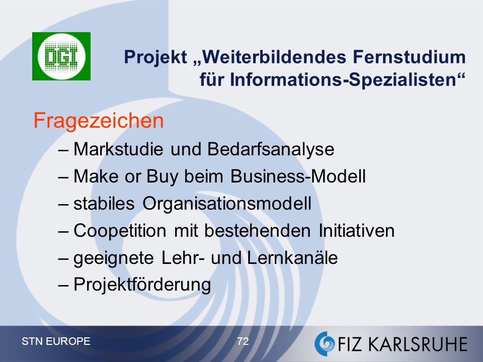 Projekt „Weiterbildendes Fernstudium für Informations-Spezialisten