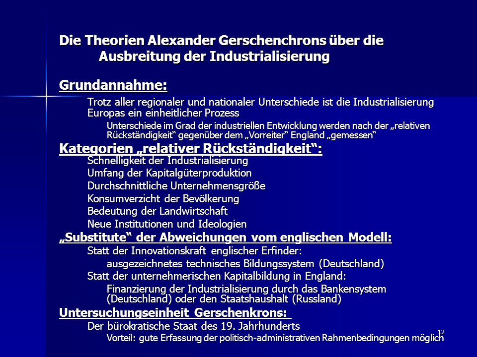 Die Theorien Alexander Gerschenchrons über die Ausbreitung der Industrialisierung