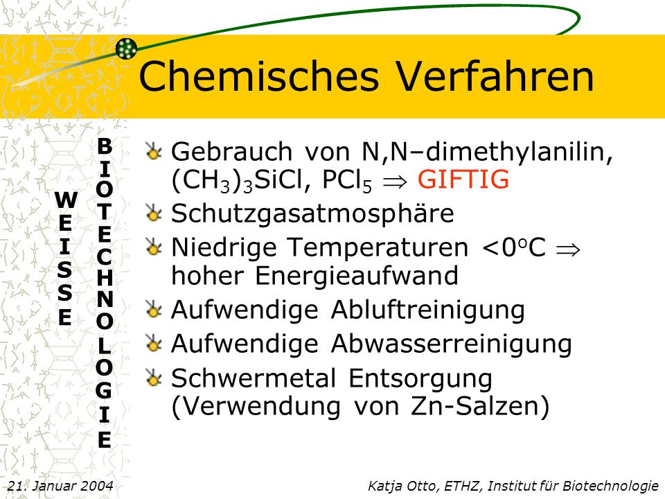 Chemisches Verfahren E. B. I. O. T. C. H. N. L. G. Gebrauch von N,N–dimethylanilin, (CH3)3SiCl, PCl5  GIFTIG.