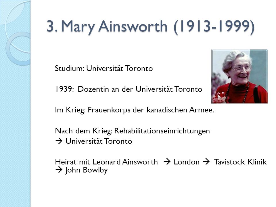 3. Mary Ainsworth ( ) Studium: Universität Toronto