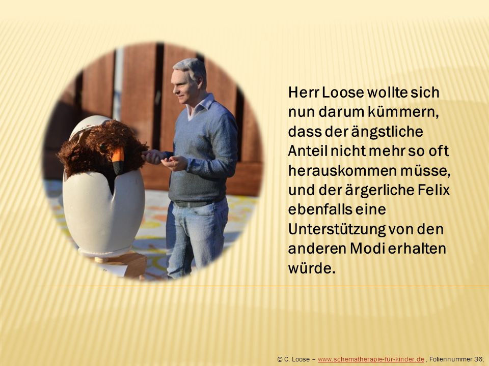 Herr Loose wollte sich nun darum kümmern, dass der ängstliche Anteil nicht mehr so oft herauskommen müsse,