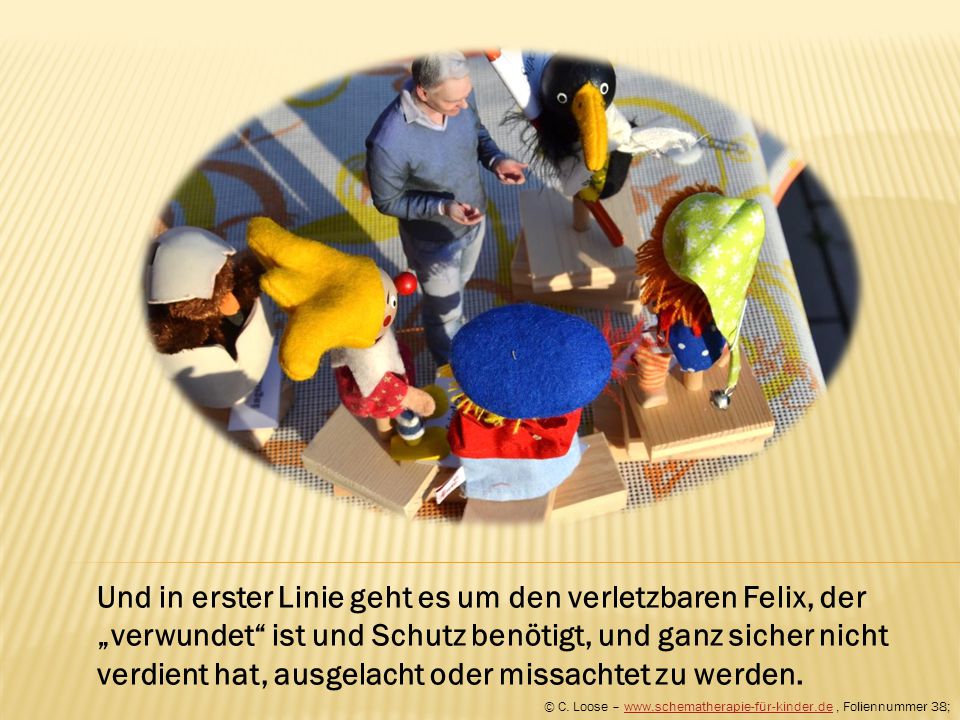 Und in erster Linie geht es um den verletzbaren Felix, der „verwundet ist und Schutz benötigt, und ganz sicher nicht verdient hat, ausgelacht oder missachtet zu werden.