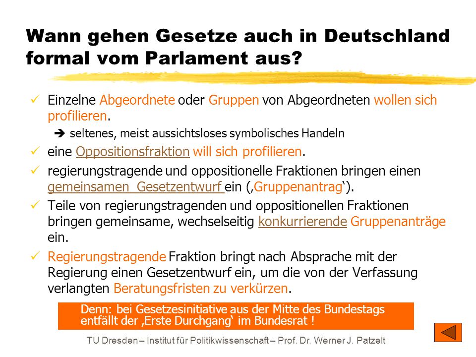 Wann gehen Gesetze auch in Deutschland formal vom Parlament aus