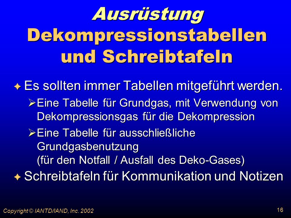 Ausrüstung Dekompressionstabellen und Schreibtafeln