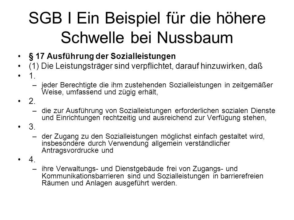 SGB I Ein Beispiel für die höhere Schwelle bei Nussbaum