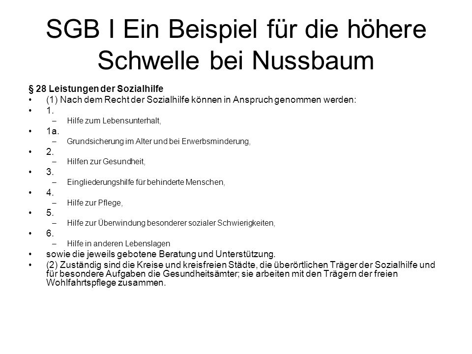 SGB I Ein Beispiel für die höhere Schwelle bei Nussbaum