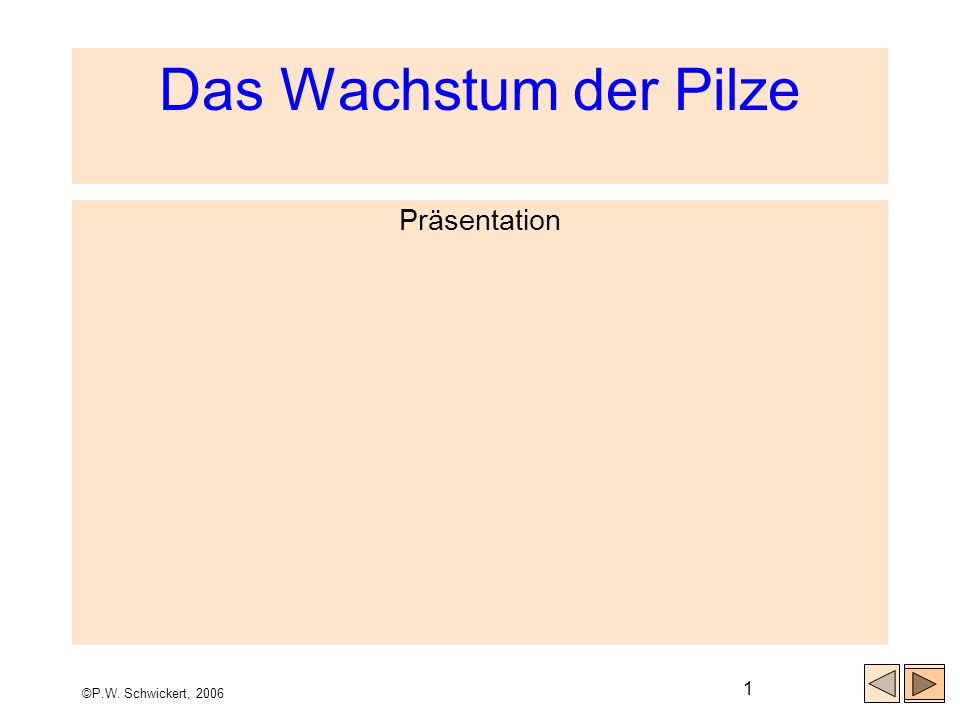 Das Wachstum der Pilze Präsentation ©P.W. Schwickert, 2006