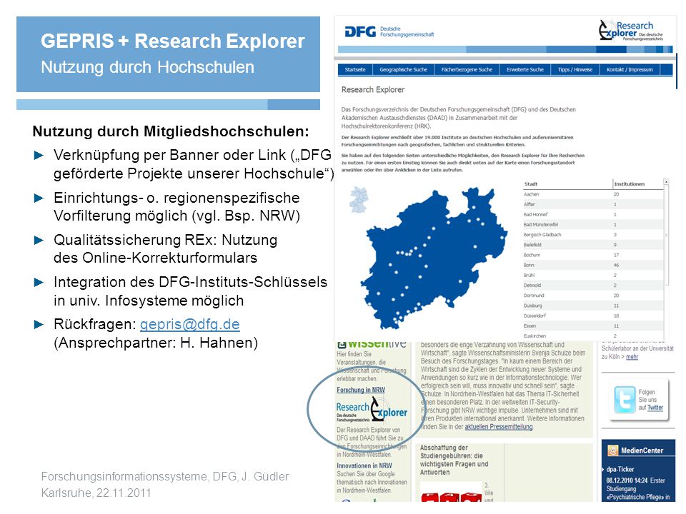 GEPRIS + Research Explorer Nutzung durch Hochschulen