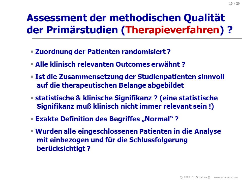 Assessment der methodischen Qualität der Primärstudien (Therapieverfahren)
