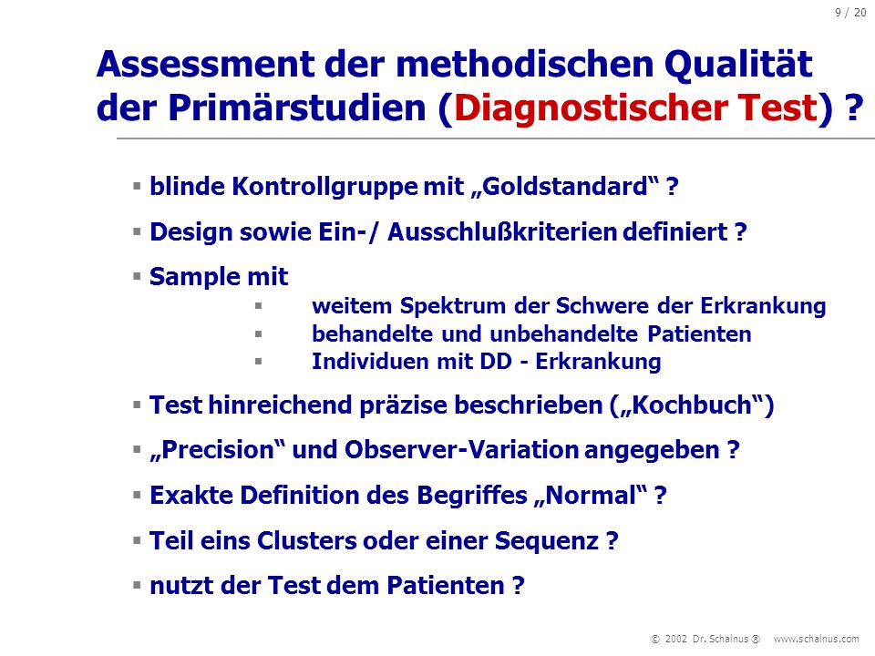 Assessment der methodischen Qualität der Primärstudien (Diagnostischer Test)