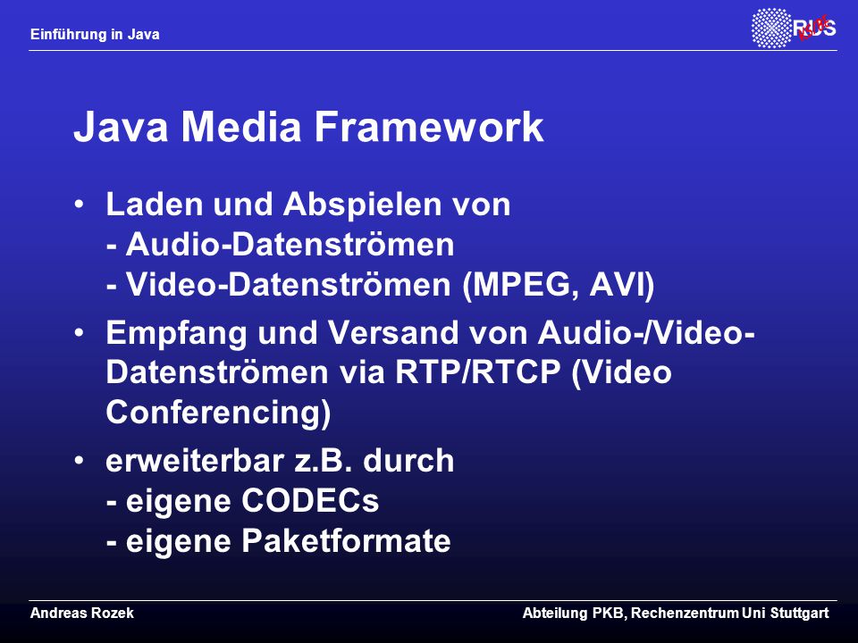 Java Media Framework Laden und Abspielen von - Audio-Datenströmen - Video-Datenströmen (MPEG, AVI)
