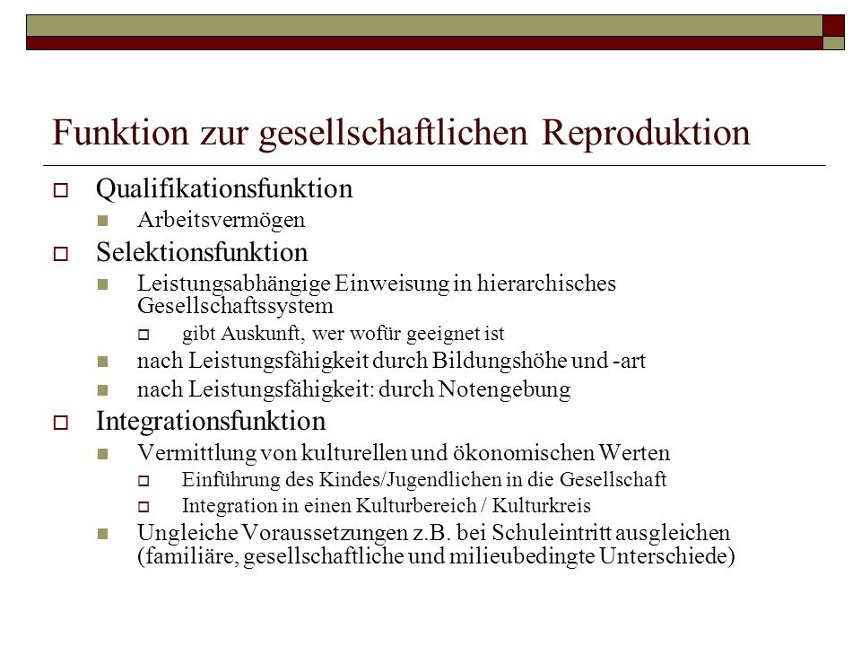 Funktion zur gesellschaftlichen Reproduktion
