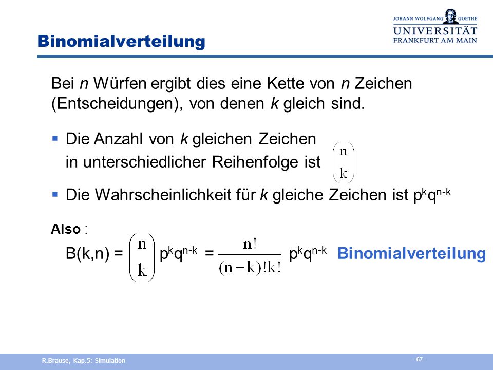 Die Anzahl von k gleichen Zeichen in unterschiedlicher Reihenfolge ist