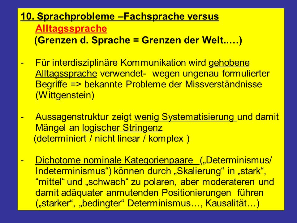 10. Sprachprobleme –Fachsprache versus Alltagssprache