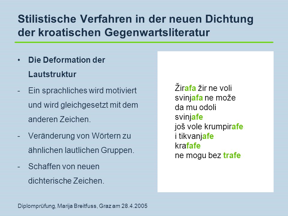 Stilistische Verfahren in der neuen Dichtung der kroatischen Gegenwartsliteratur