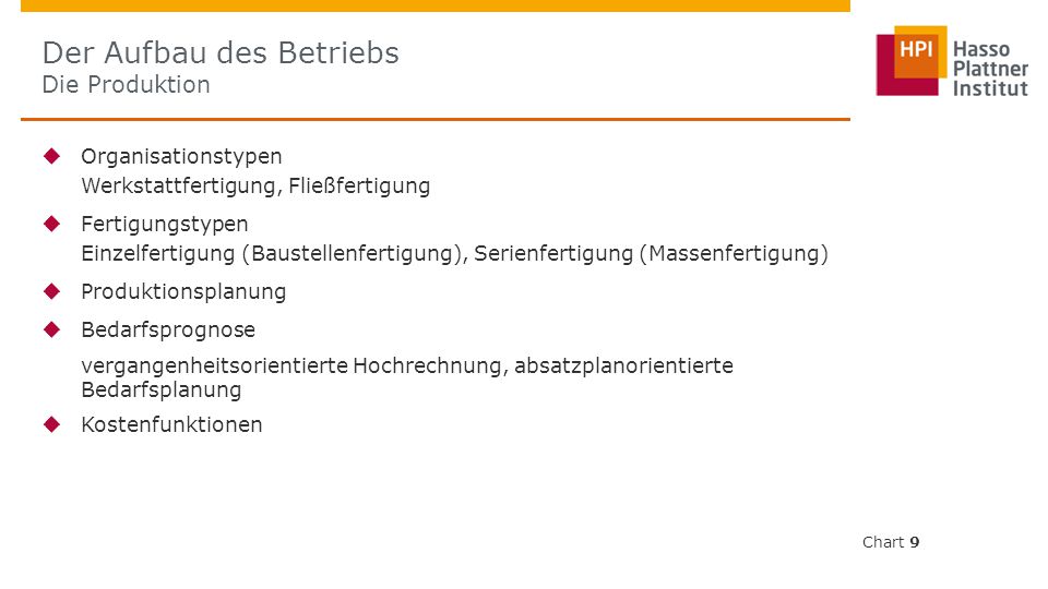 Der Aufbau des Betriebs Die Produktion