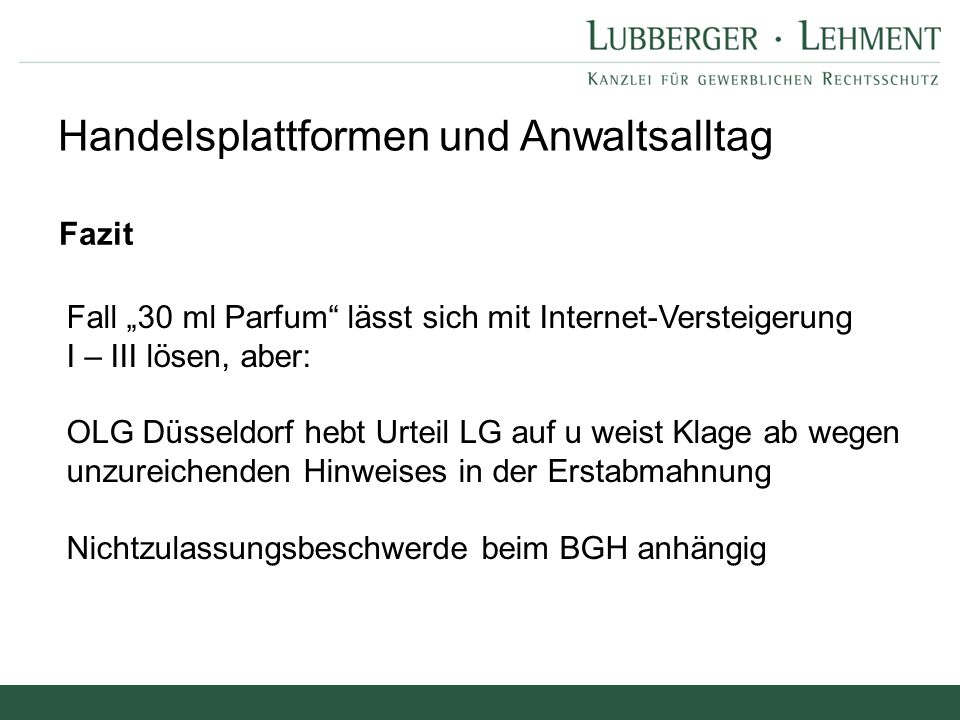 Handelsplattformen und Anwaltsalltag