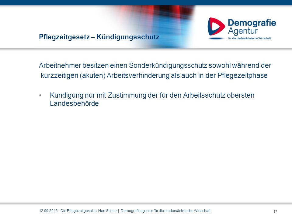 Pflegzeitgesetz – Kündigungsschutz