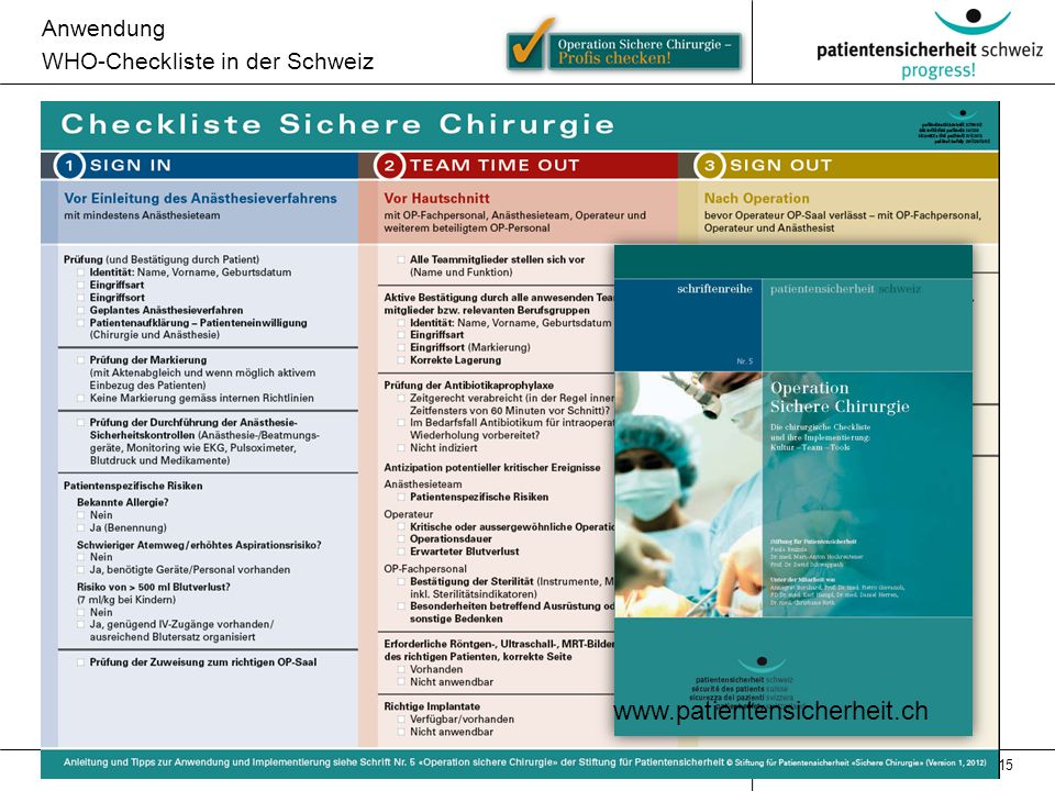 Anwendung WHO-Checkliste in der Schweiz