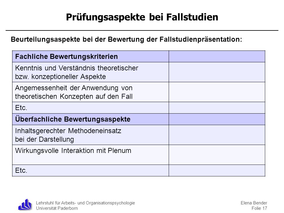 Prüfungsaspekte bei Fallstudien