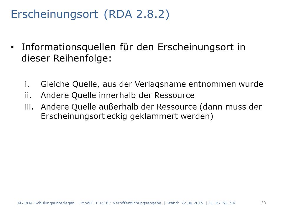 Erscheinungsort (RDA 2.8.2)