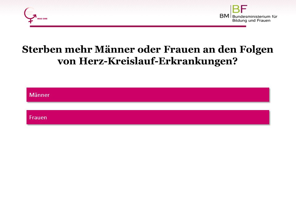 Sterben mehr Männer oder Frauen an den Folgen von Herz-Kreislauf-Erkrankungen