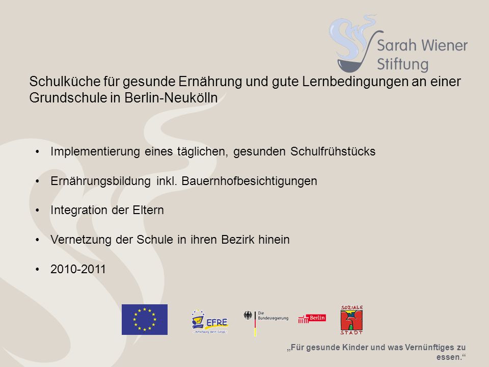 Schulküche für gesunde Ernährung und gute Lernbedingungen an einer Grundschule in Berlin-Neukölln