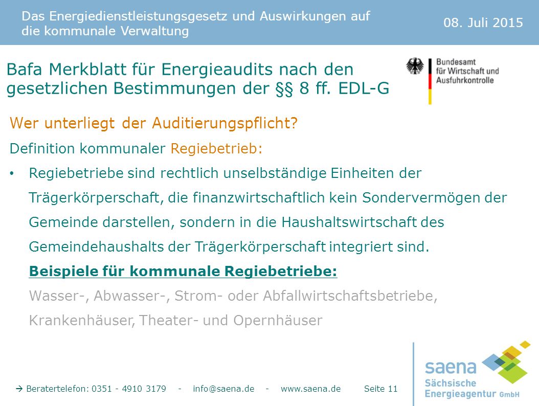Bafa Merkblatt für Energieaudits nach den gesetzlichen Bestimmungen der §§ 8 ff. EDL-G