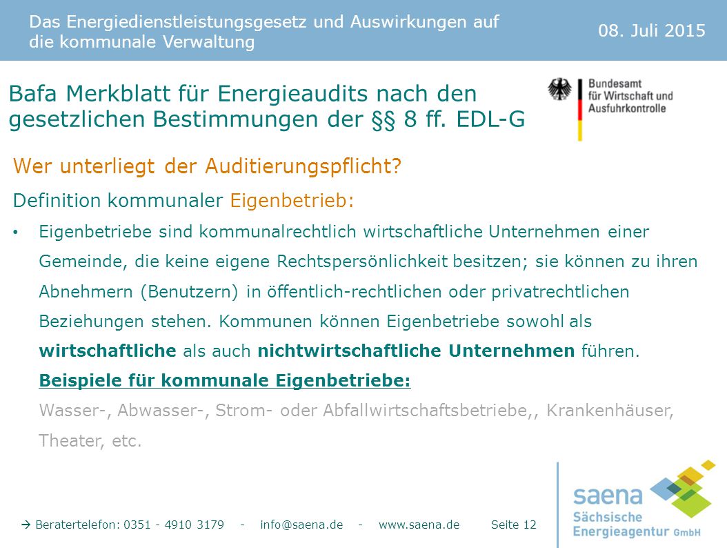 Bafa Merkblatt für Energieaudits nach den gesetzlichen Bestimmungen der §§ 8 ff. EDL-G