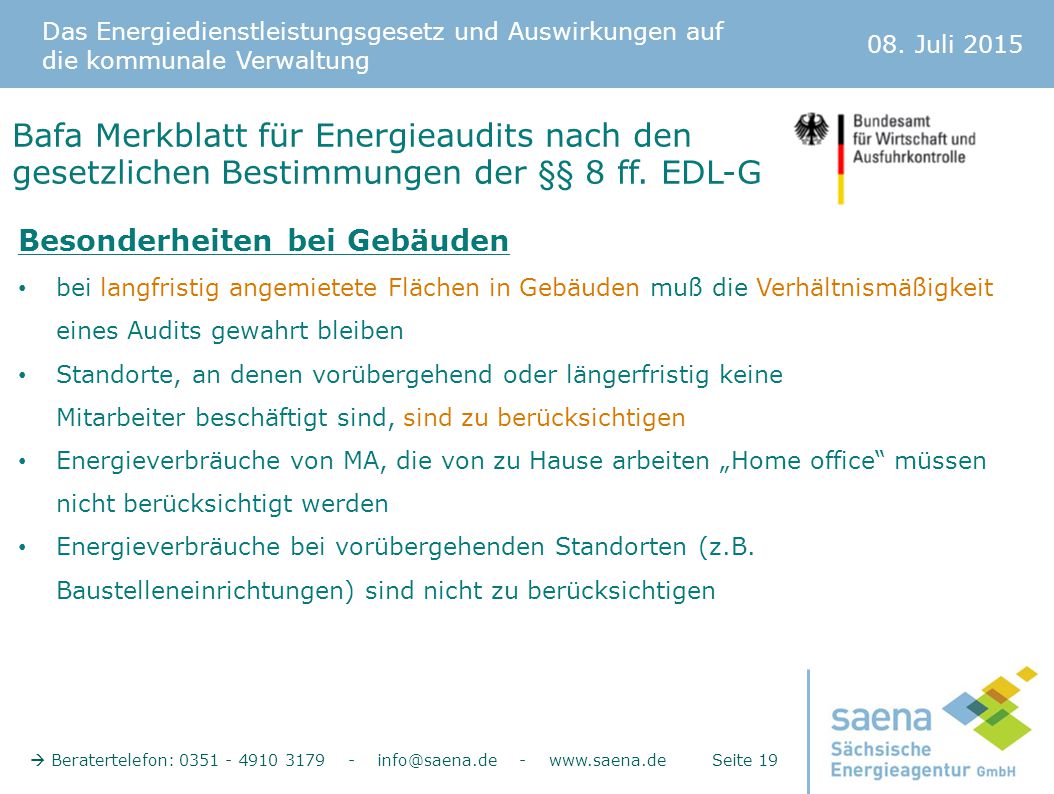 Bafa Merkblatt für Energieaudits nach den gesetzlichen Bestimmungen der §§ 8 ff. EDL-G
