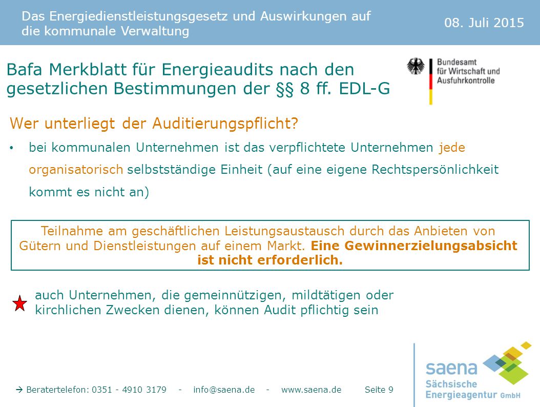 Bafa Merkblatt für Energieaudits nach den gesetzlichen Bestimmungen der §§ 8 ff. EDL-G
