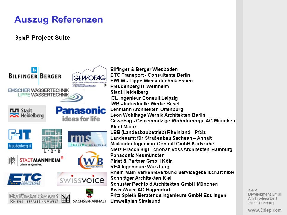 Auszug Referenzen 3pleP Project Suite Bilfinger & Berger Wiesbaden