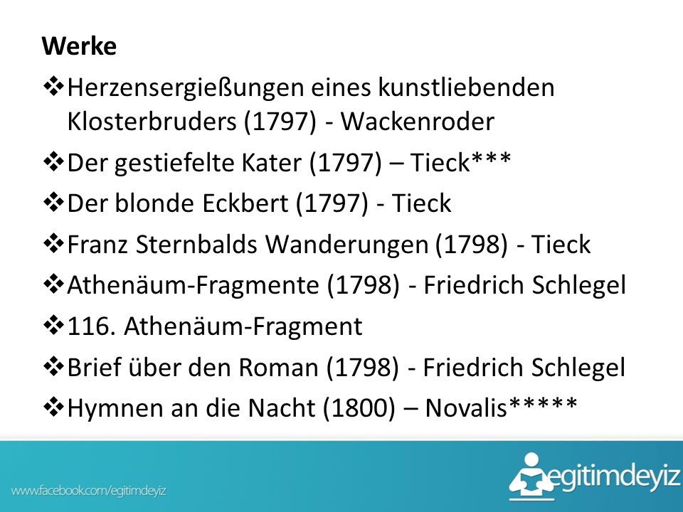 Werke Herzensergießungen eines kunstliebenden Klosterbruders (1797) - Wackenroder. Der gestiefelte Kater (1797) – Tieck***