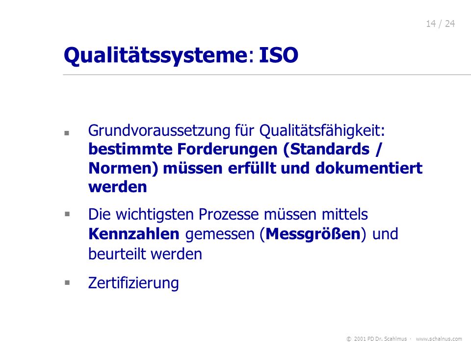 Qualitätssysteme: ISO