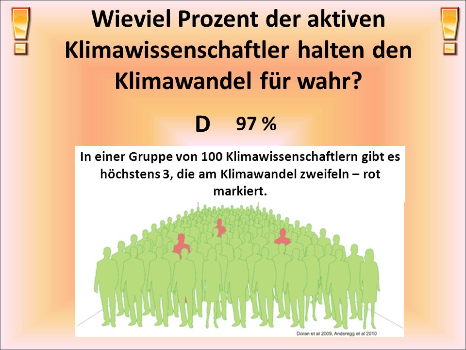 Wieviel Prozent der aktiven Klimawissenschaftler halten den Klimawandel für wahr