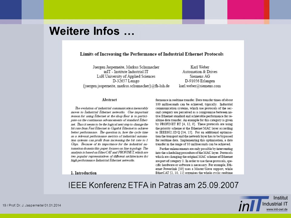 Weitere Infos … IEEE Konferenz ETFA in Patras am