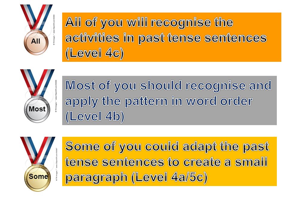 All of you will recognise the activities in past tense sentences (Level 4c)