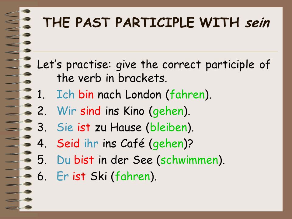 THE PAST PARTICIPLE WITH sein