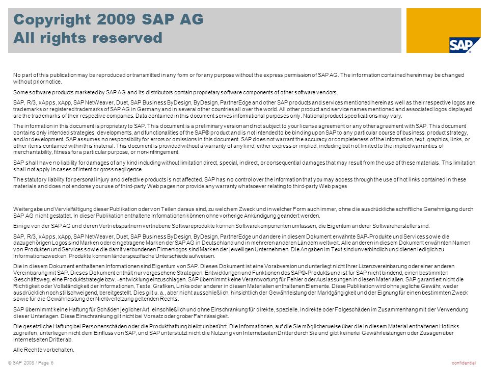 Copyright 2009 SAP AG All rights reserved