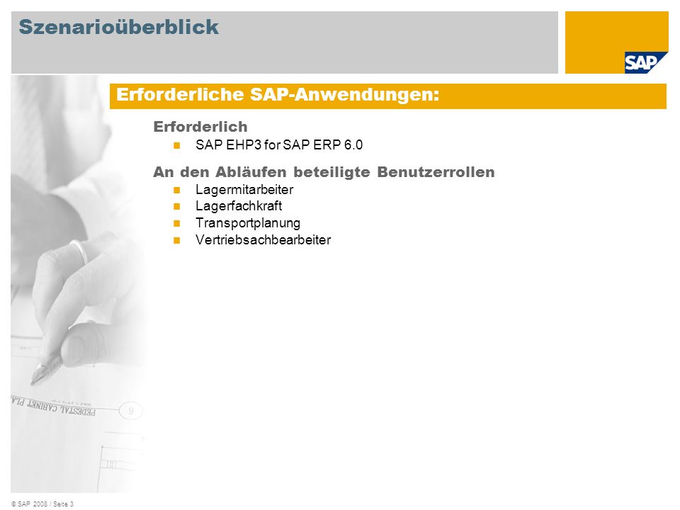 Szenarioüberblick Erforderliche SAP-Anwendungen: Erforderlich