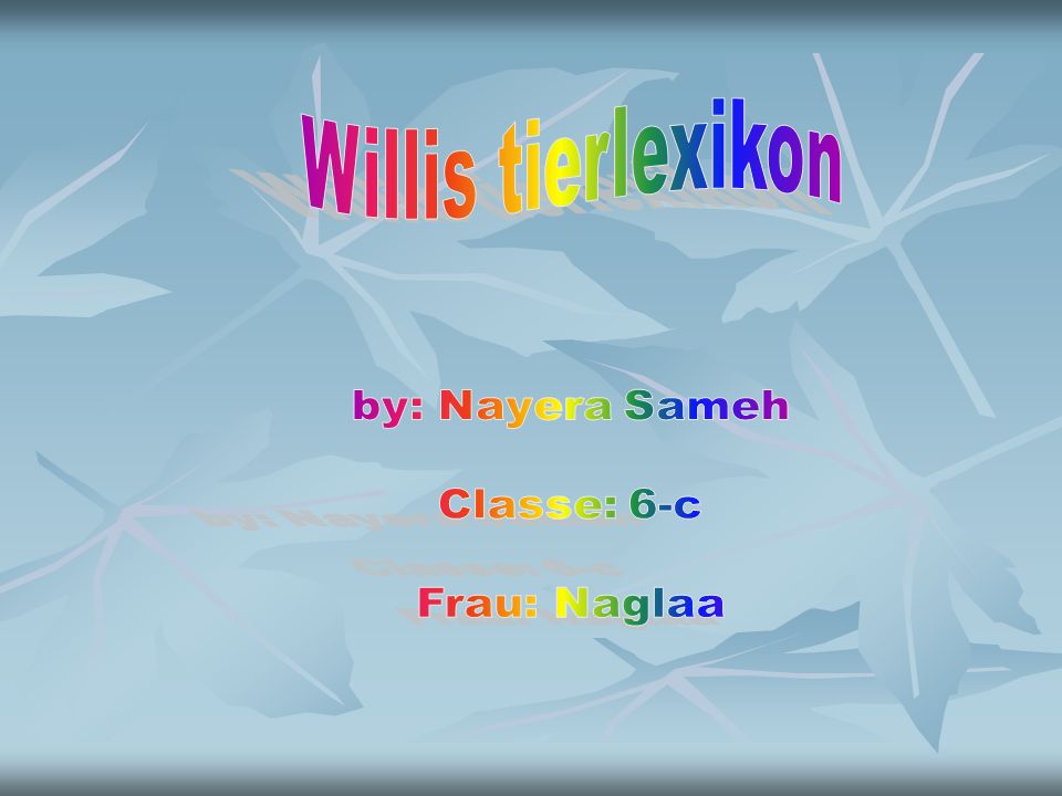 Willis tierlexikon by: Nayera Sameh Classe: 6-c Frau: Naglaa
